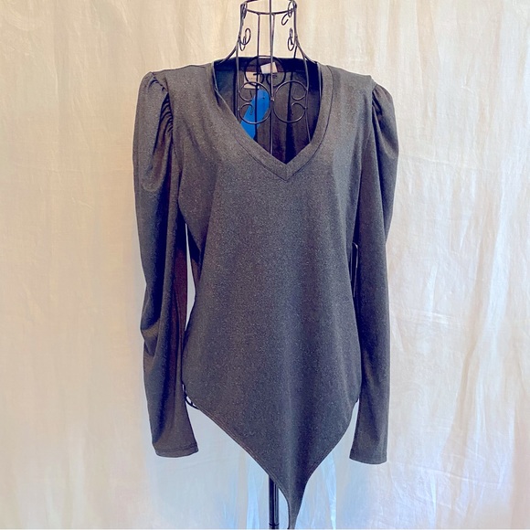 Melrose and Market Tops - NWT XL Melrose and Market grey, long sleeved puff shoulder body suite